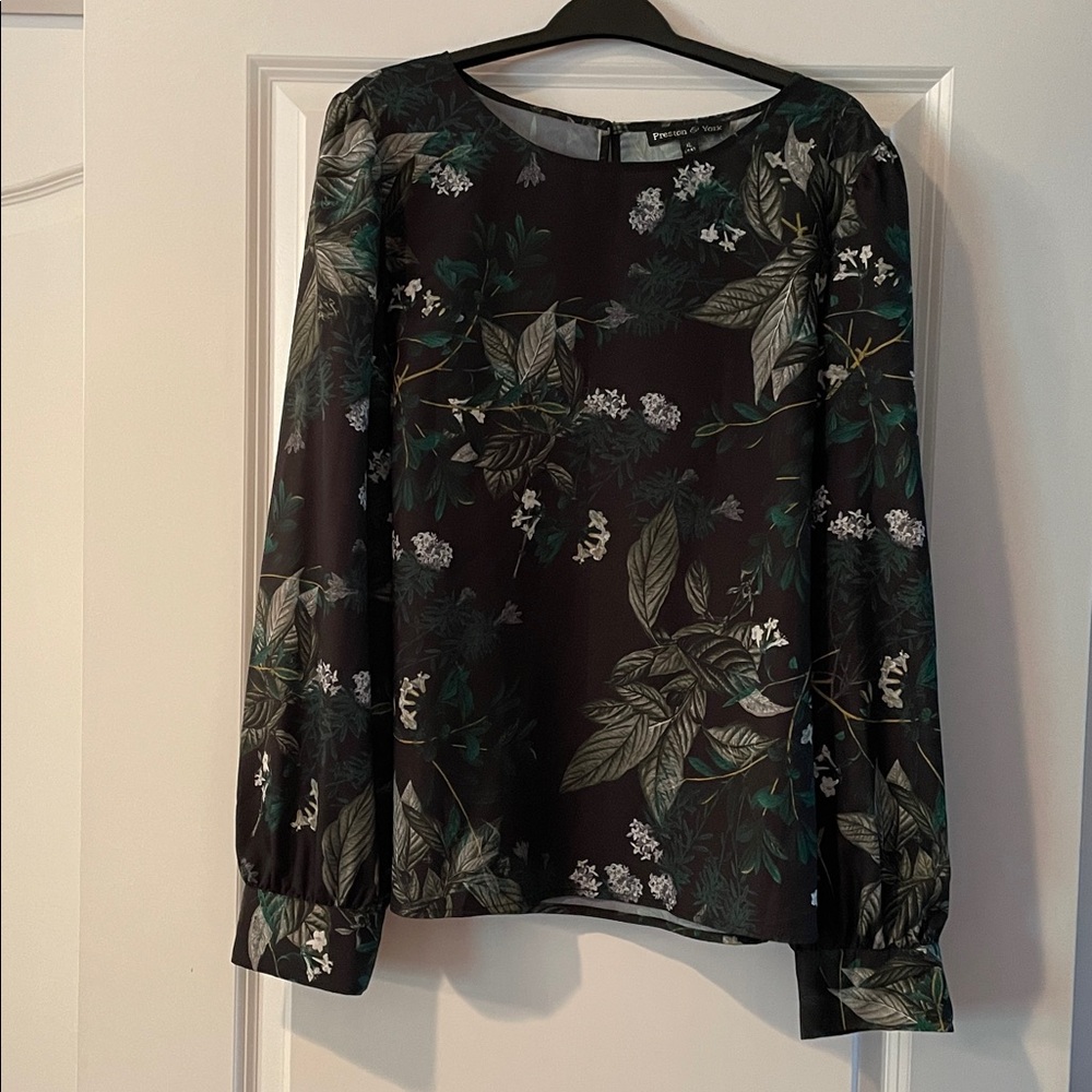 Preston & York Black Floral Long-Sleeve Blouse